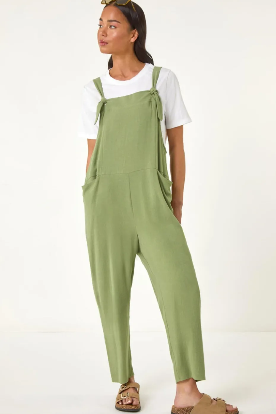 Roman Sage Petite Strap Woven Jumpsuit
