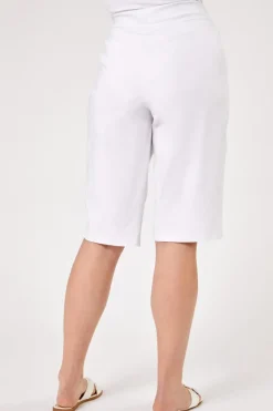 Roman White Curve Knee Length Elastic Waist Shorts