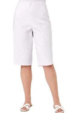 Roman White Curve Knee Length Elastic Waist Shorts