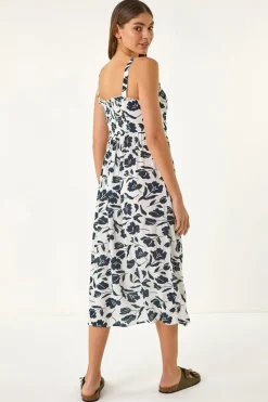 Roman White Floral Print Midi Sundress