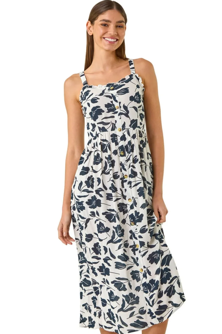 Roman White Floral Print Midi Sundress