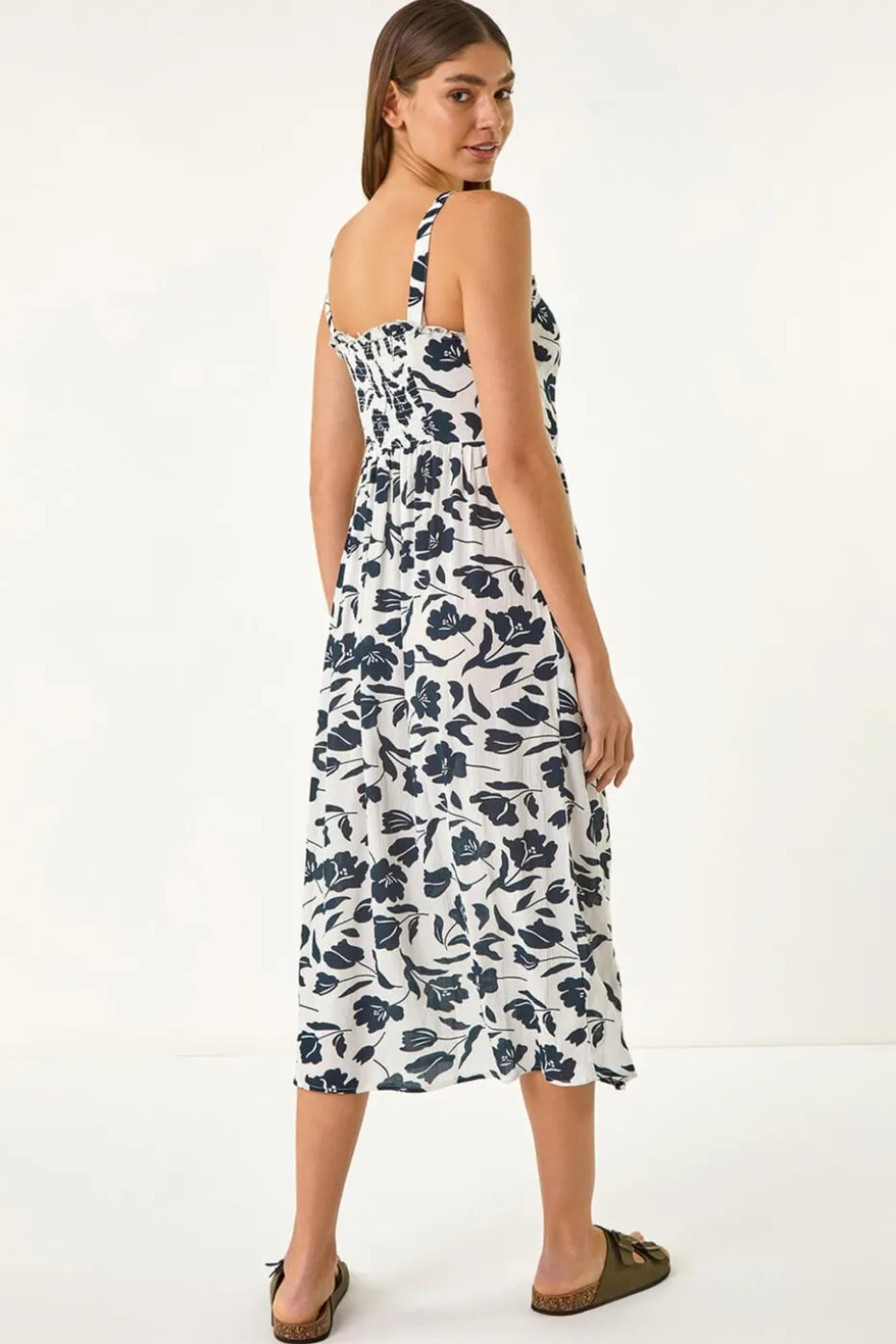 Roman White Floral Print Midi Sundress