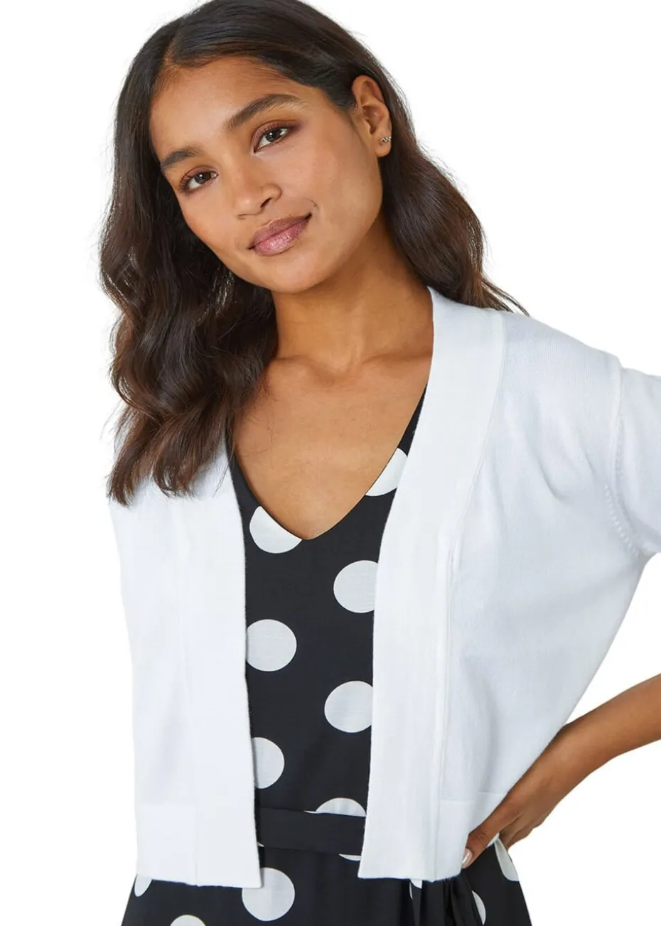 Roman White Knitted Bow Detail Shrug
