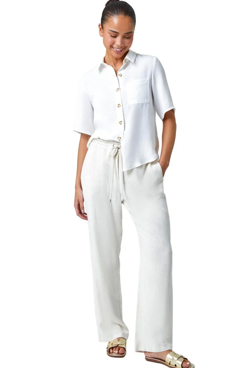 Roman White Petite Button Up Pocket Shirt