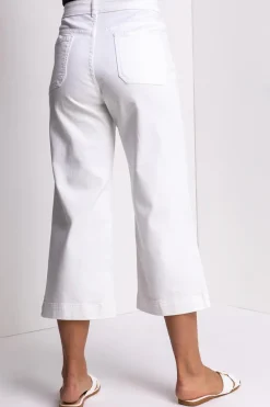 Roman White Wide Leg Stretch Denim Cropped Culottes