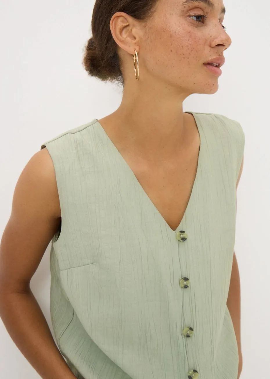 Sage Green Textured Button Front Waistcoat