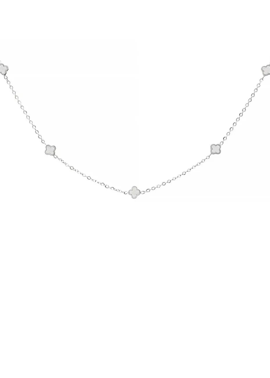 Say It With Silver & Pearl Clover Dainty Choker Necklace