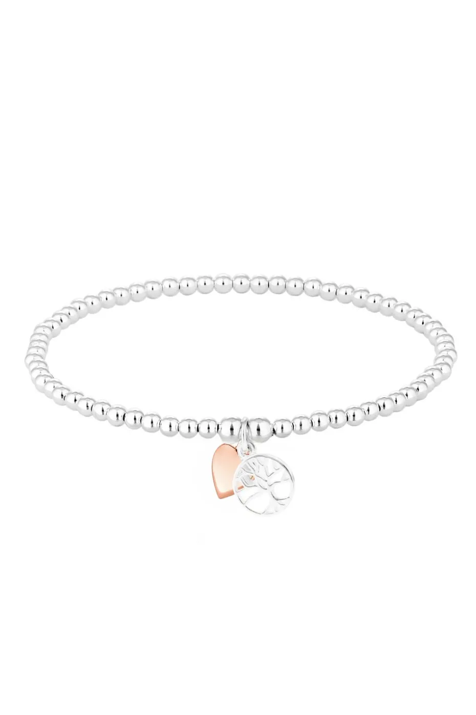 Simply Silver Sterling Silver 925 Polished Mini Tree of Love & Heart Stretch Bracelet