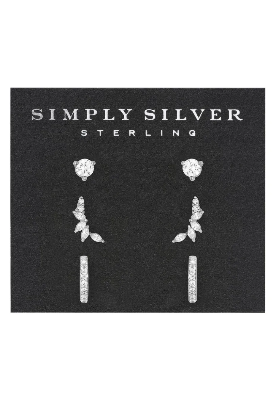 Simply Silver Sterling Silver 925 Cubic Zirconia Climber Earrings (Pack of 3)