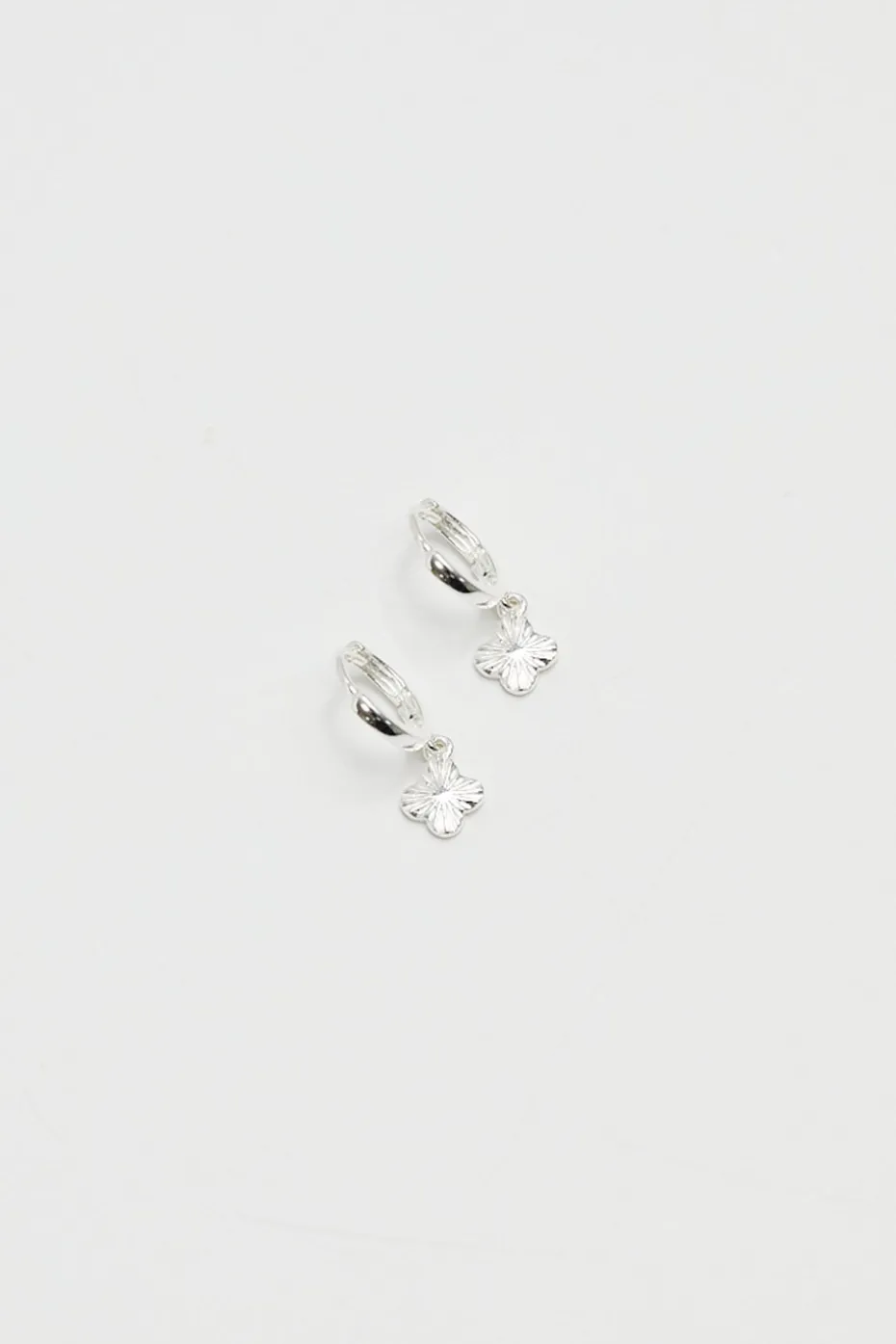 Simply Silver Sterling Silver 925 Polished Diamond Cut Clover Charm Hoop Earrings