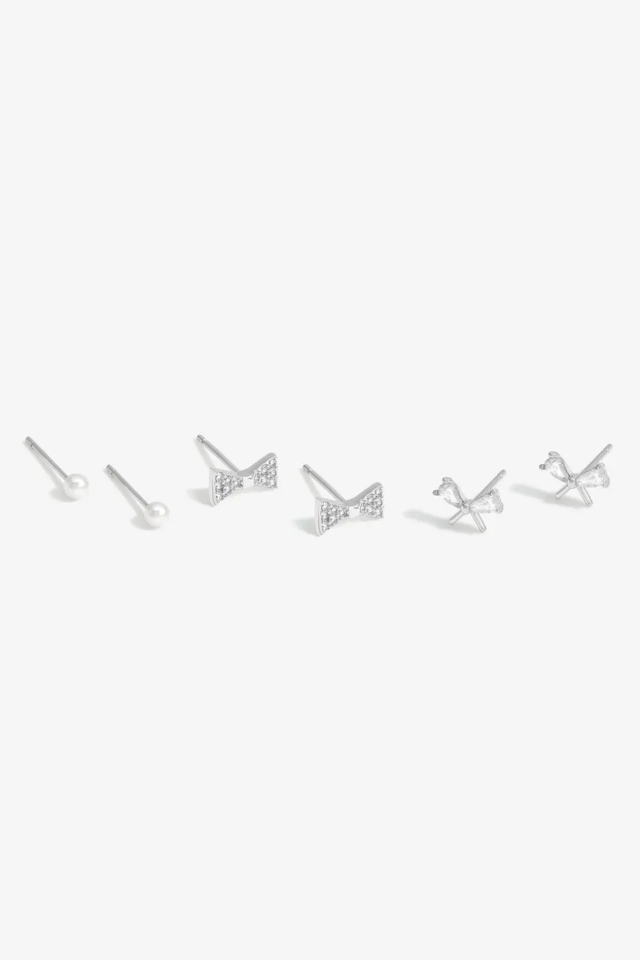 Simply Silver Sterling Silver 925 Pearl and Cubic Zirconia Bow Stud Earring (Pack of 3)