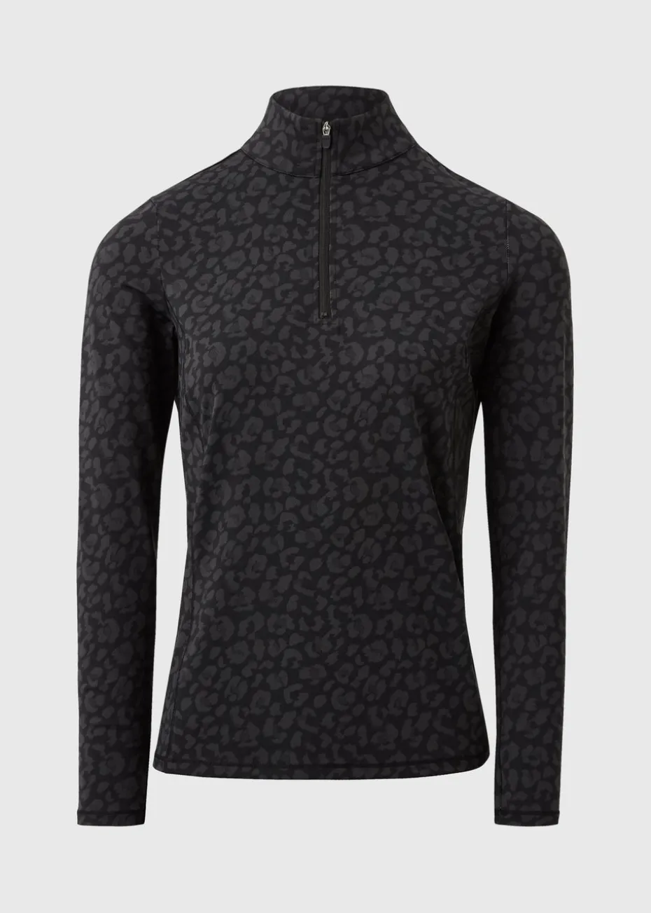 Souluxe Black Leopard Half Zip Top