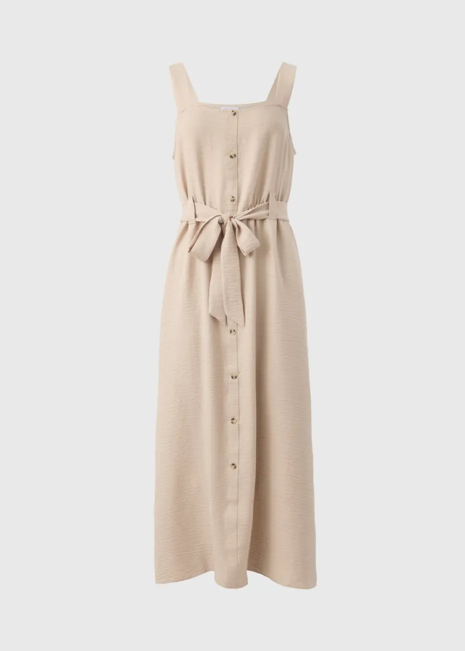 Stone Belted Square Neck Midi Dress