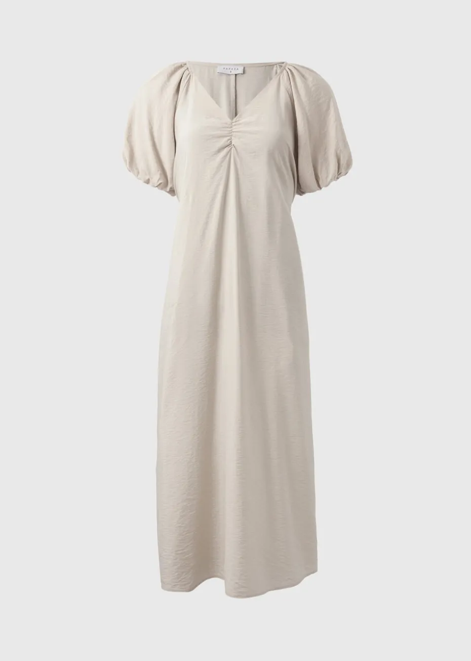 Stone Puff Sleeve Tie Waist Midi Dress