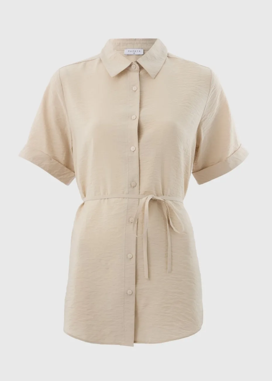 Stone Tie Waist Longline Shirt