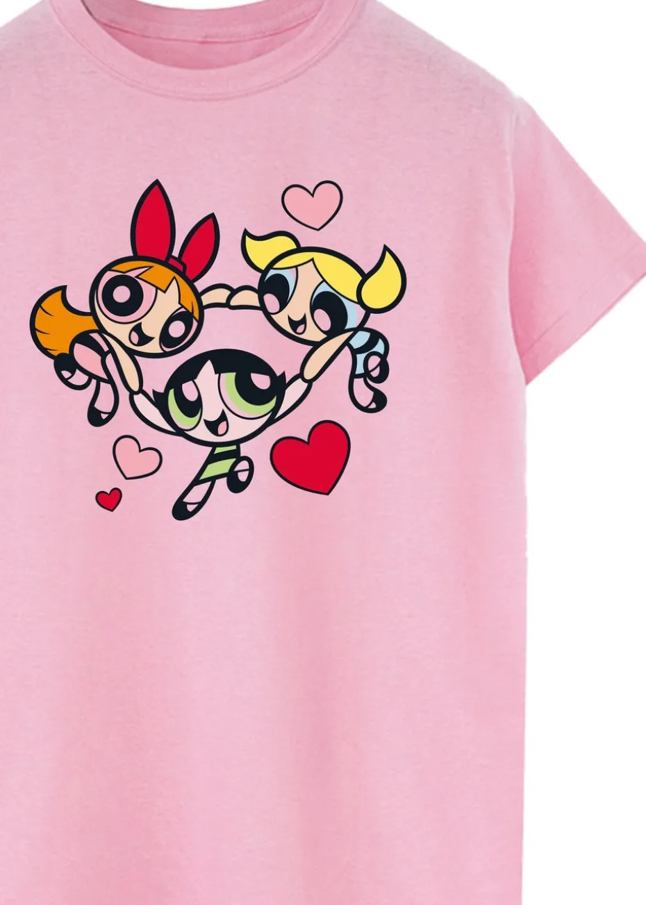 The Powerpuff Girls Pink Hearts Circle Boyfriend Fit T-Shirt