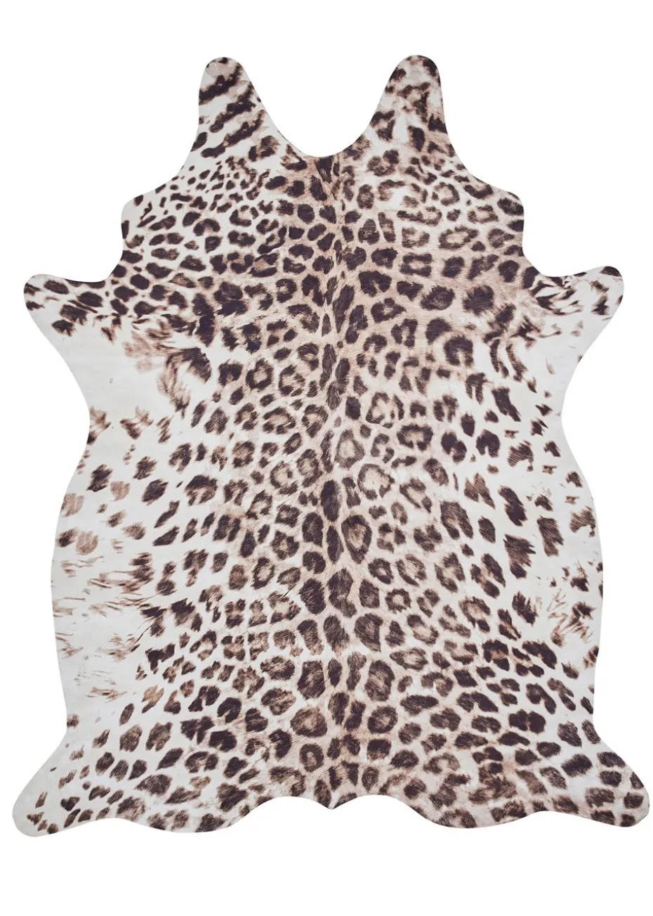 Think Rugs Faux Leopard Print Beige Animal Print Rug