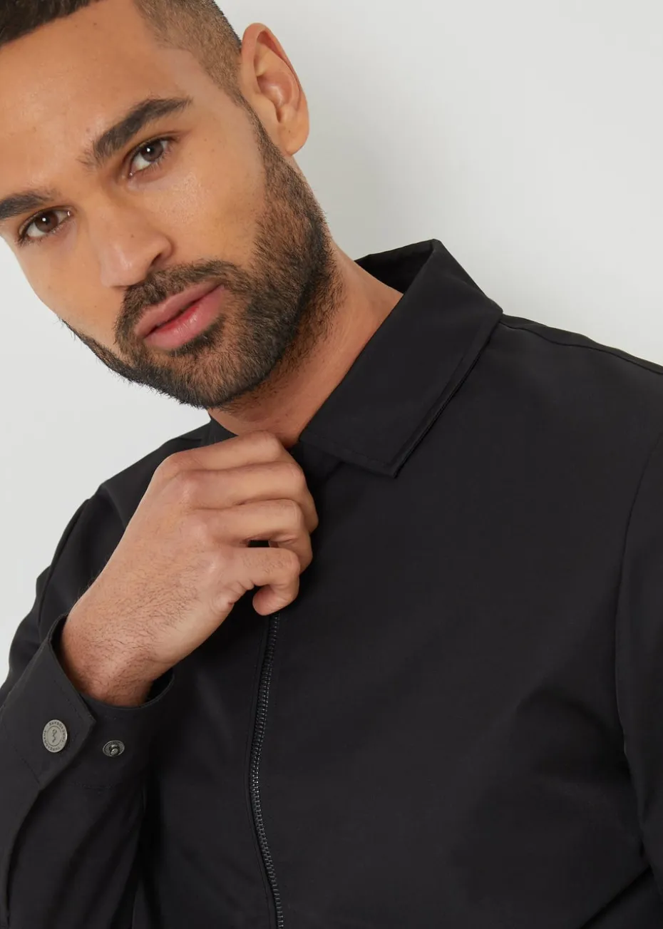 Threadbare Black Collared Lightweight Showerproof Zip-Through Jacket