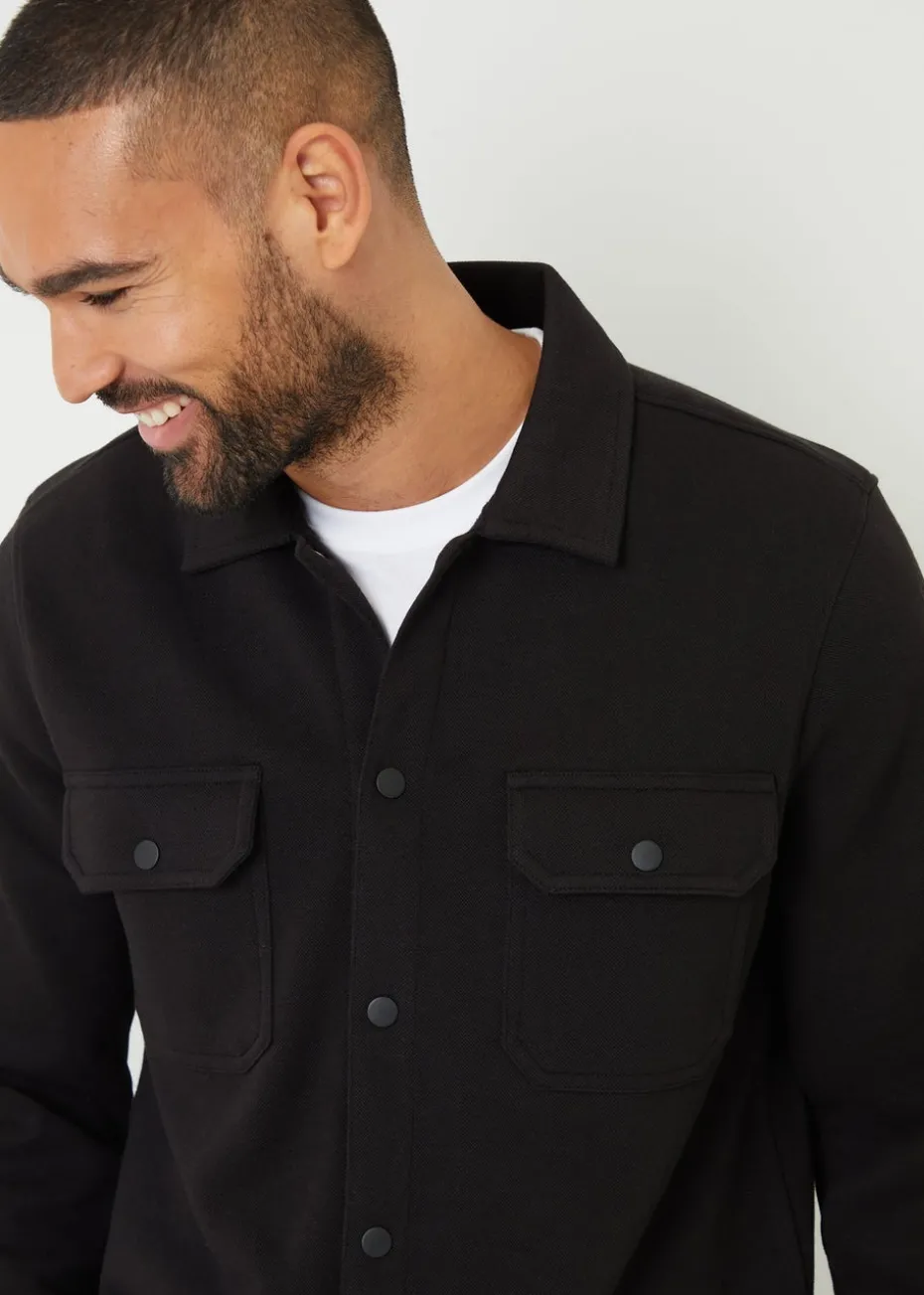Threadbare Black Cotton Blend Popper Fastening Pique Shacket