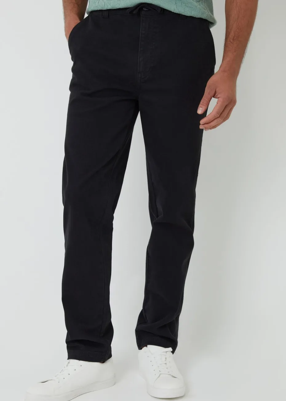 Threadbare Black Cotton Elasticated Waist Chino Trousers