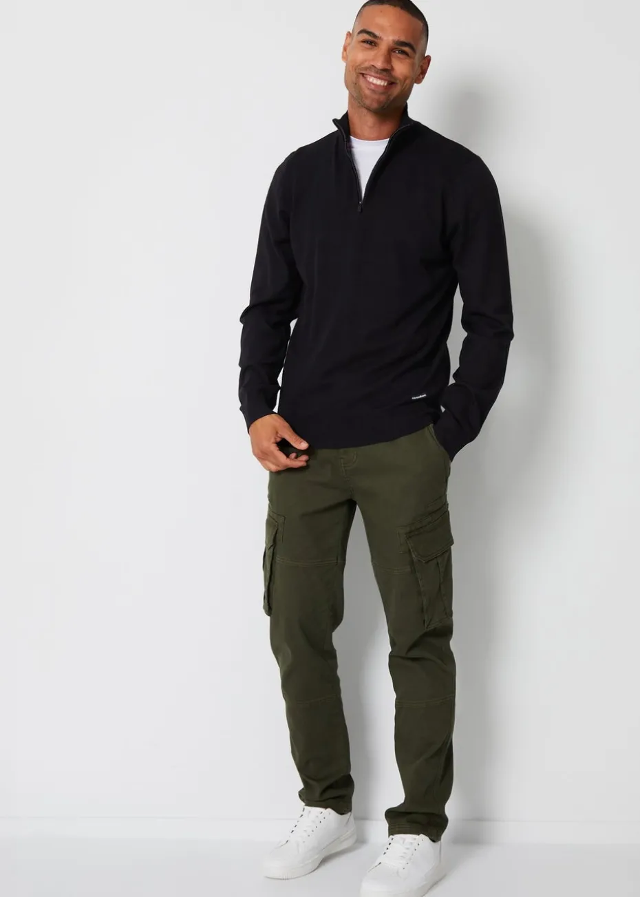 Threadbare Black Funnel Neck Quarter Zip Knitted Jumper