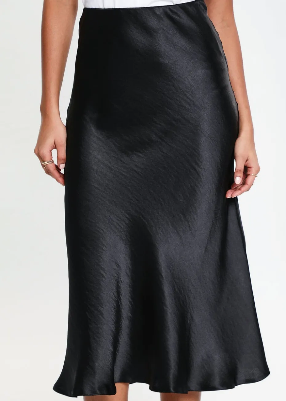 Threadbare Black Marie Satin Midi Skirt