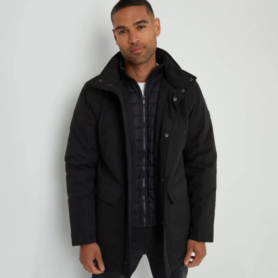 Threadbare Black Showerproof Funnel Neck Mock Layer Coat
