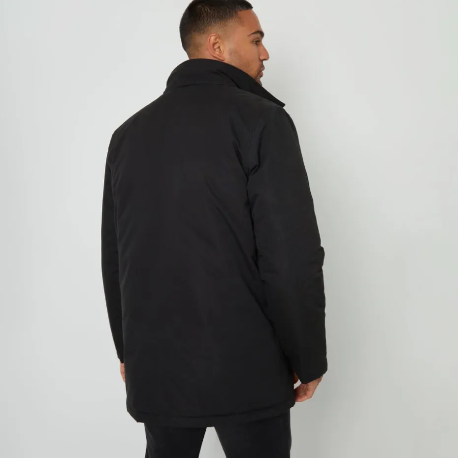 Threadbare Black Showerproof Funnel Neck Mock Layer Coat