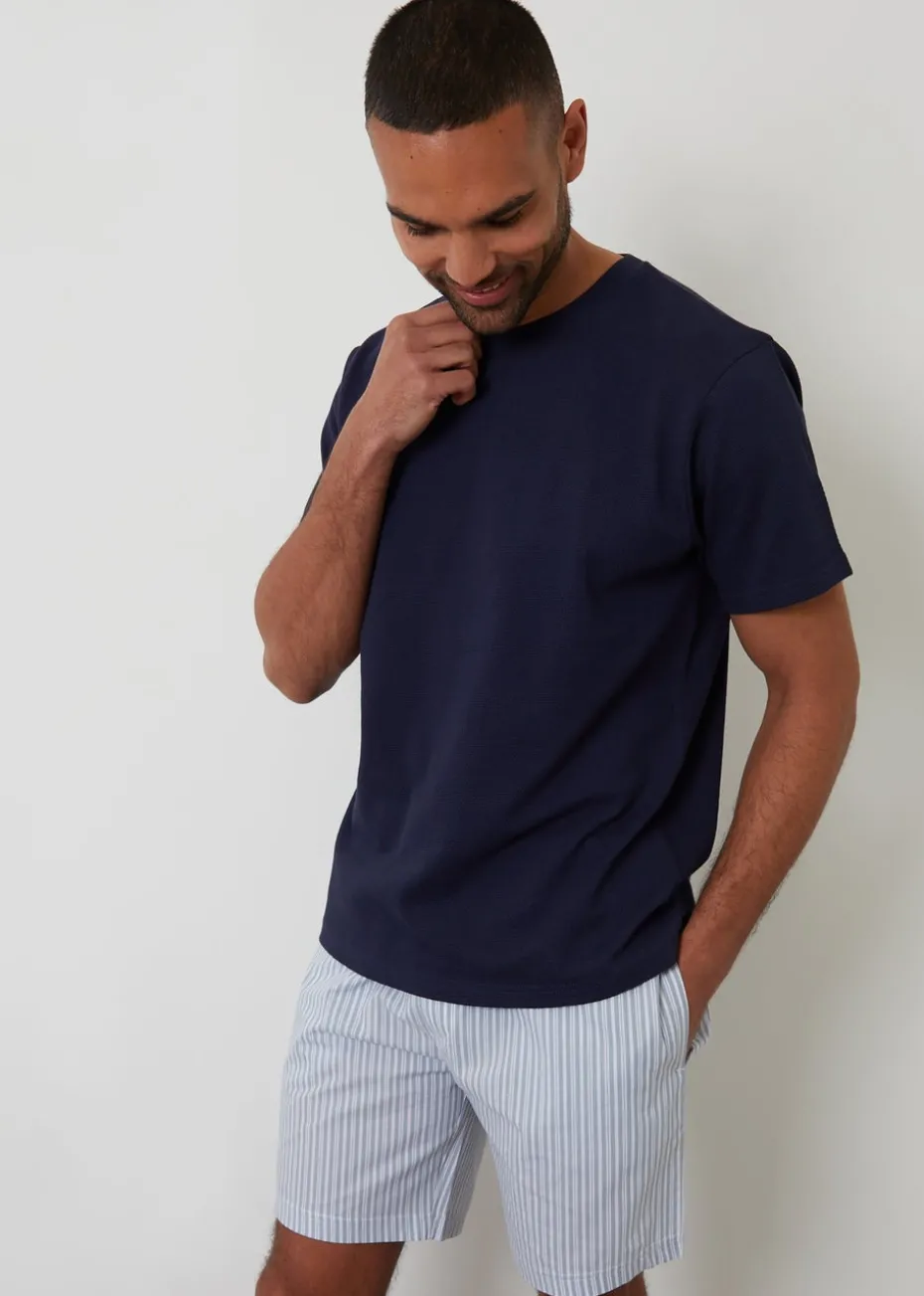 Threadbare Blue Cotton Popcorn Textured Shortie Pyjama Set