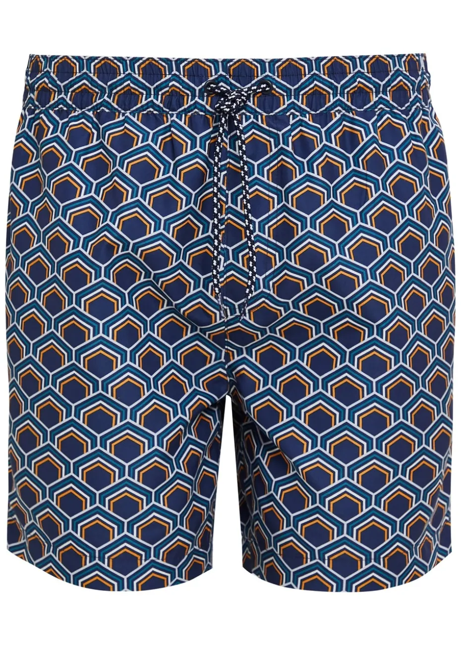 Threadbare Blue Kilngate Geometric Print Swim Shorts