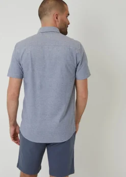 Threadbare Blue Oxford Cotton Slim Fit Short Sleeve Shirt