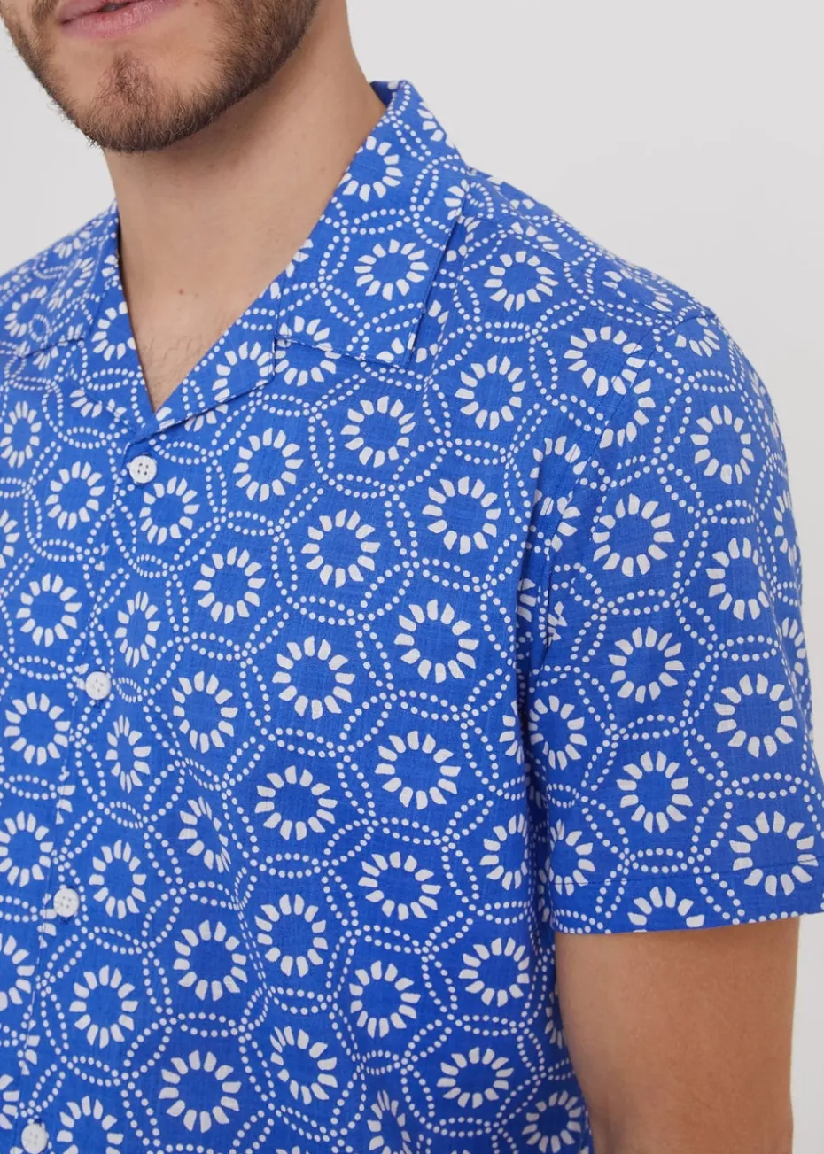Threadbare Blue Short Sleeve Floral Print Cotton Shirt
