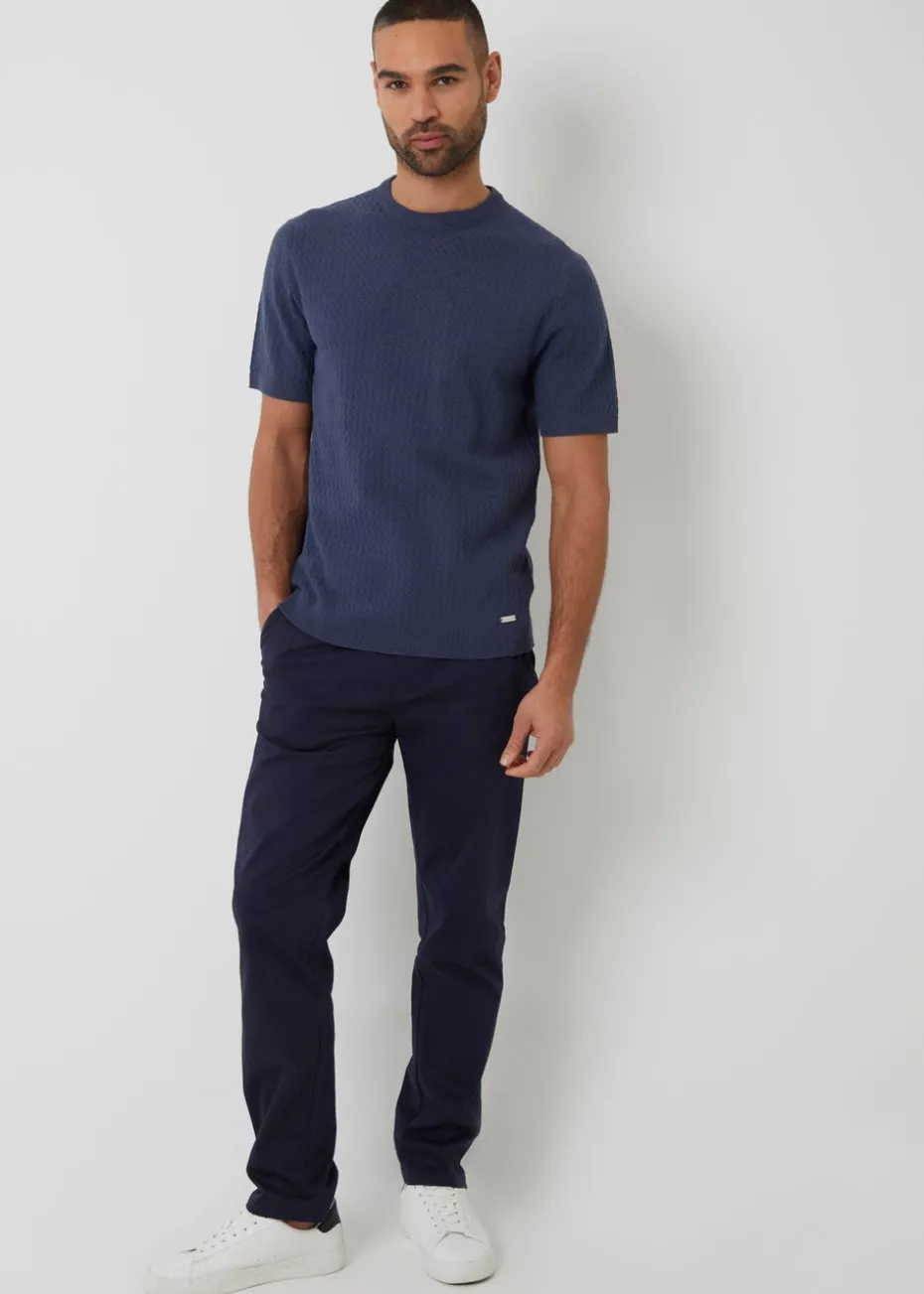 Threadbare Blue Textured Front Knitted T-Shirt