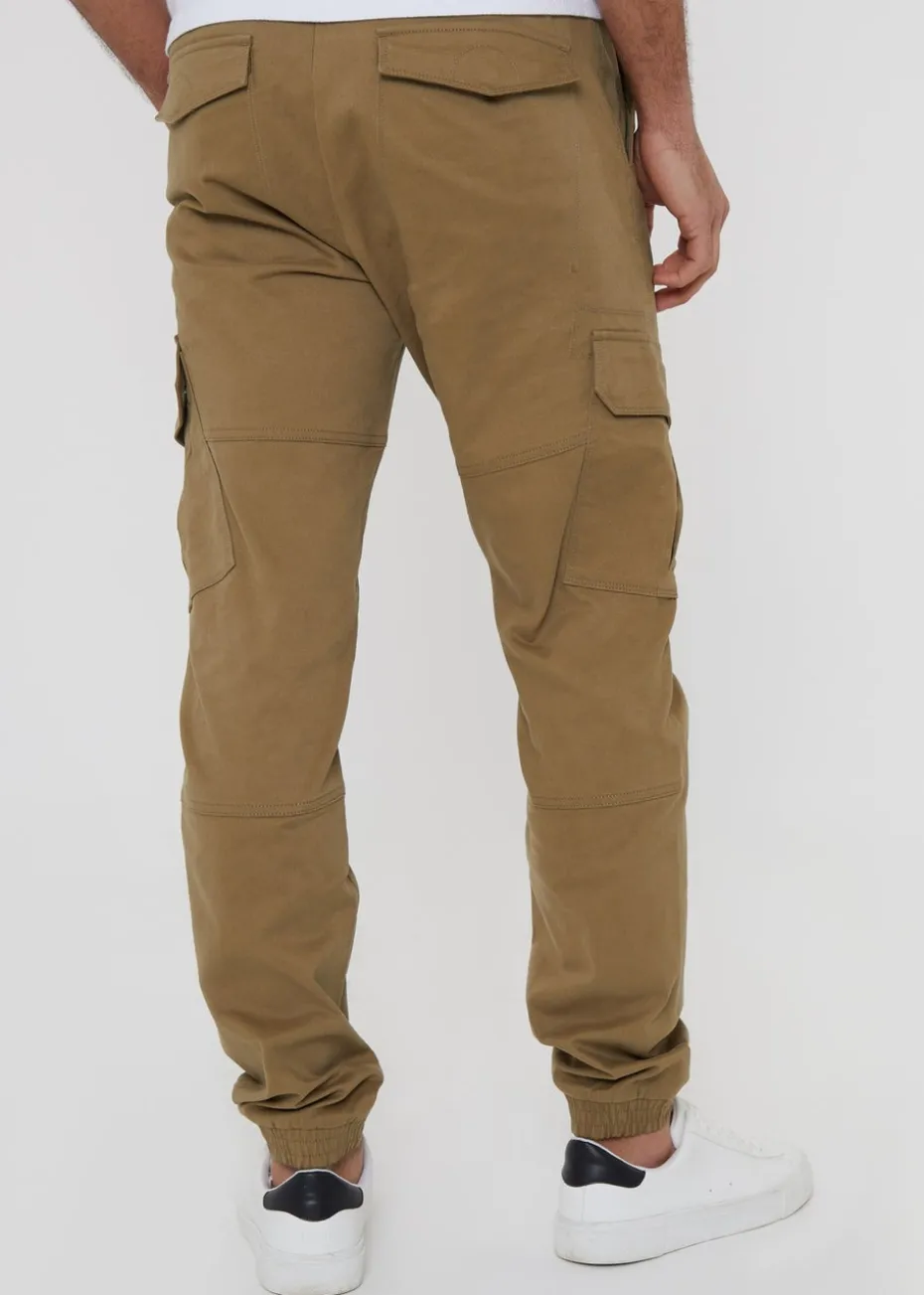 Threadbare Brown Cotton Jogger Style Cargo Trousers With Stretch