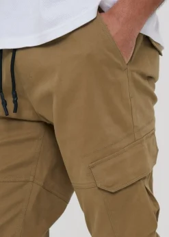 Threadbare Brown Cotton Jogger Style Cargo Trousers With Stretch