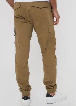 Threadbare Brown Cotton Jogger Style Cargo Trousers With Stretch