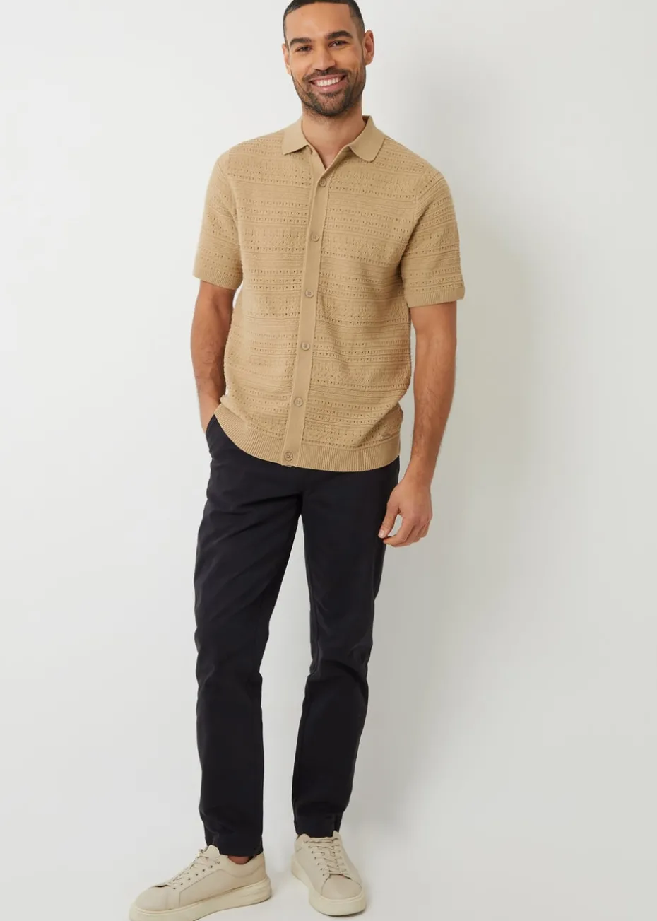 Threadbare Brown Textured Button Through Knitted Shirt