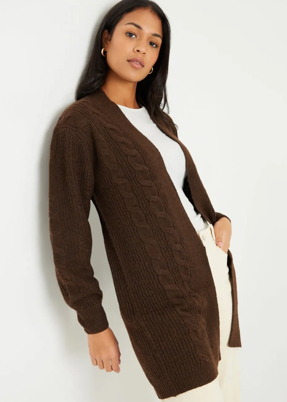 Threadbare Chocolate Rozanna Cable Knit Cardigan