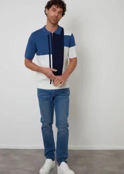 Threadbare Colourblock Quarter Zip Knitted Polo