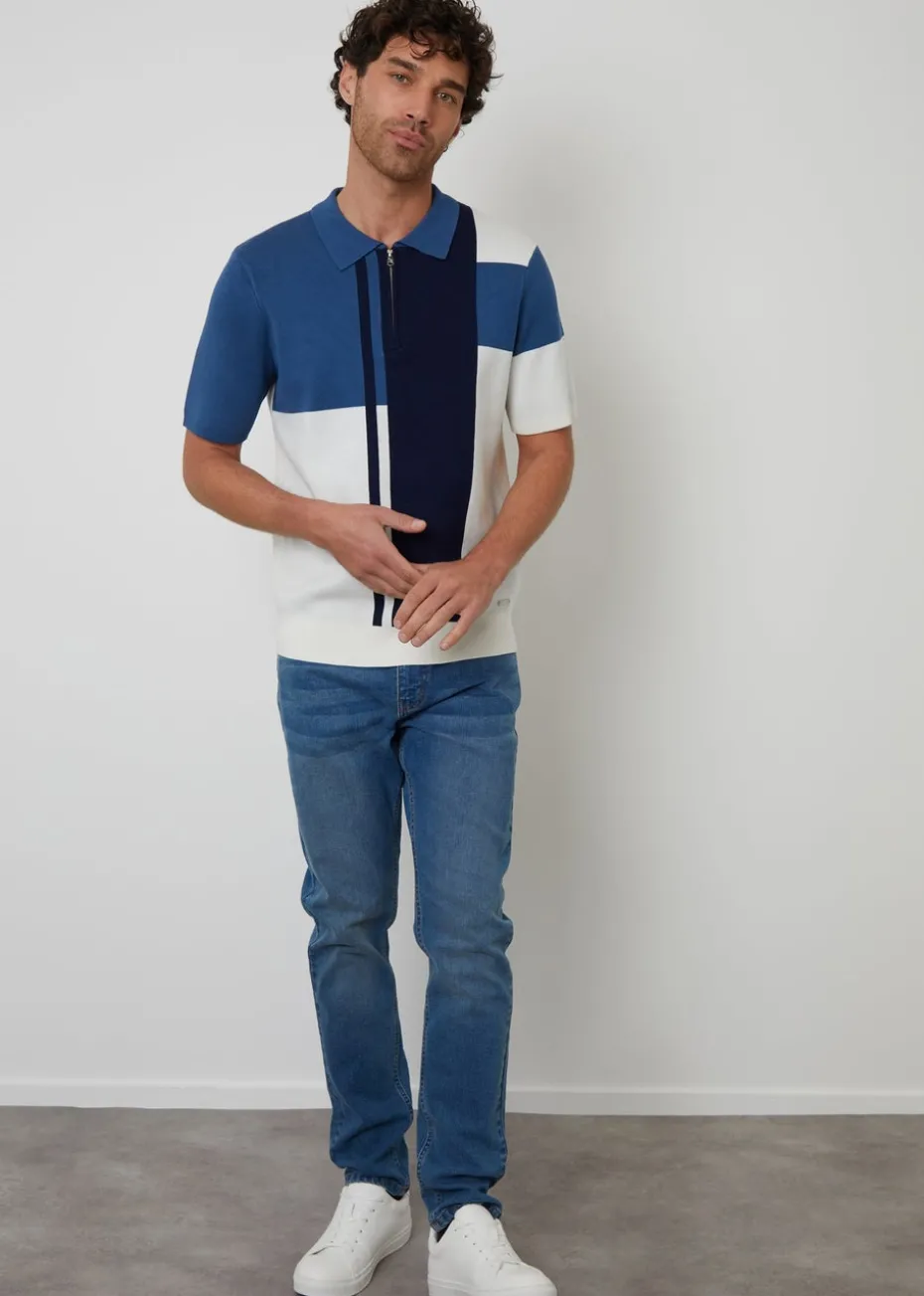 Threadbare Colourblock Quarter Zip Knitted Polo
