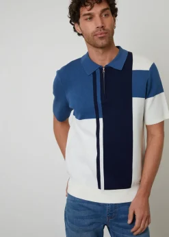 Threadbare Colourblock Quarter Zip Knitted Polo