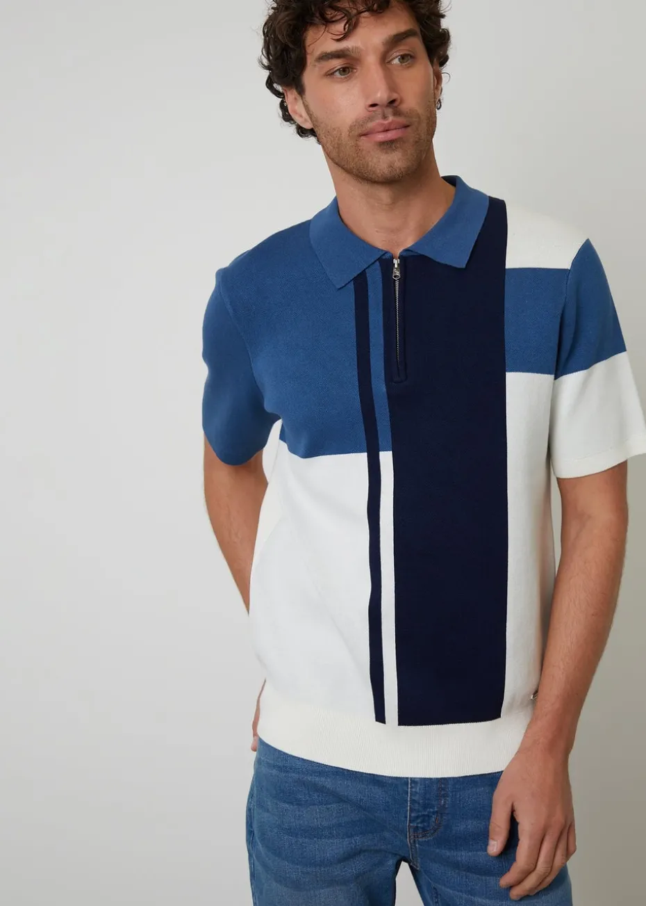 Threadbare Colourblock Quarter Zip Knitted Polo