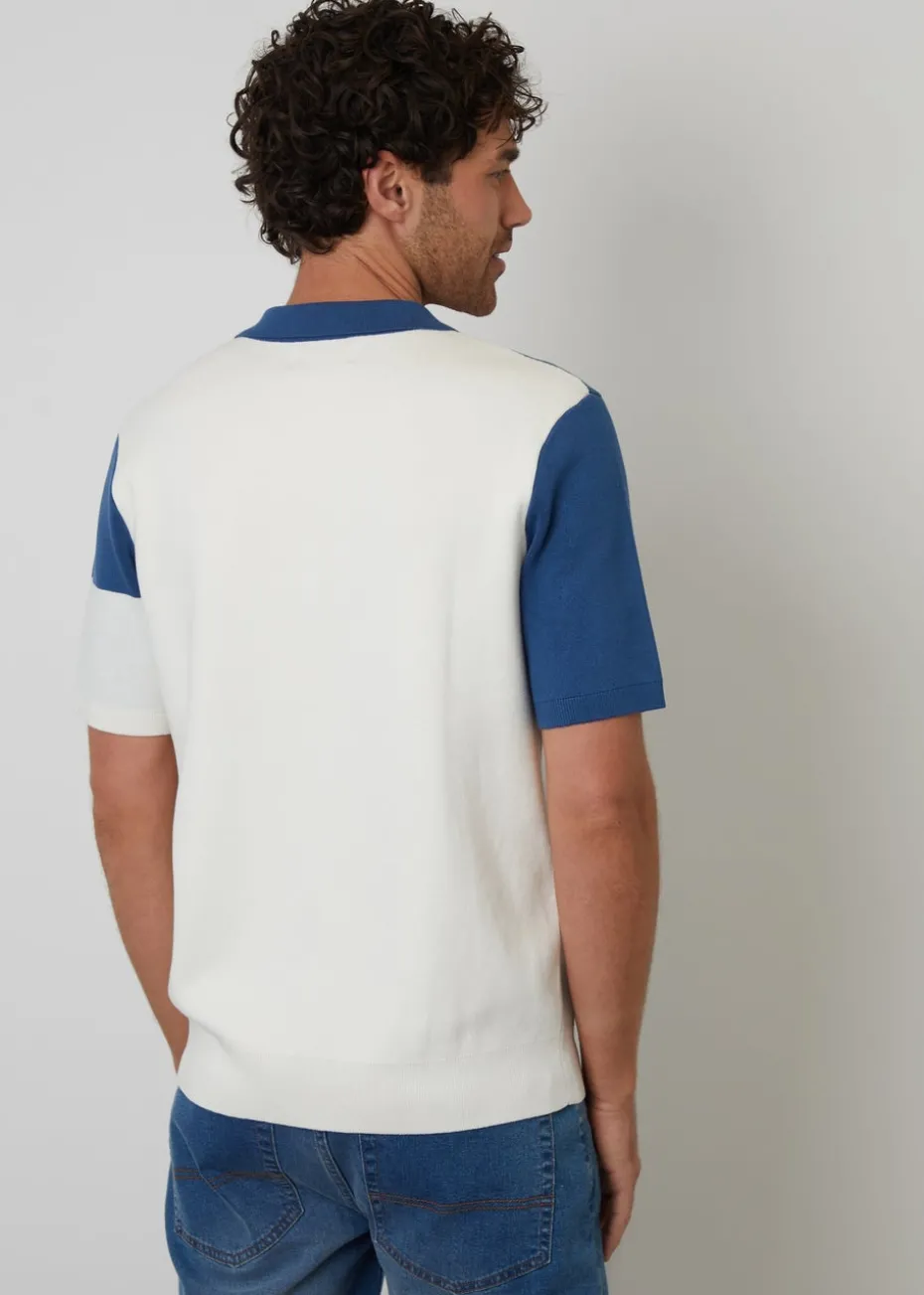 Threadbare Colourblock Quarter Zip Knitted Polo