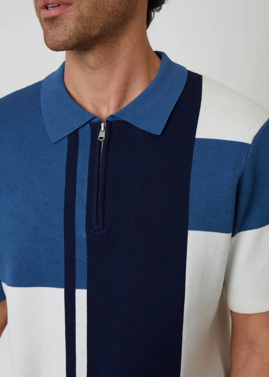 Threadbare Colourblock Quarter Zip Knitted Polo