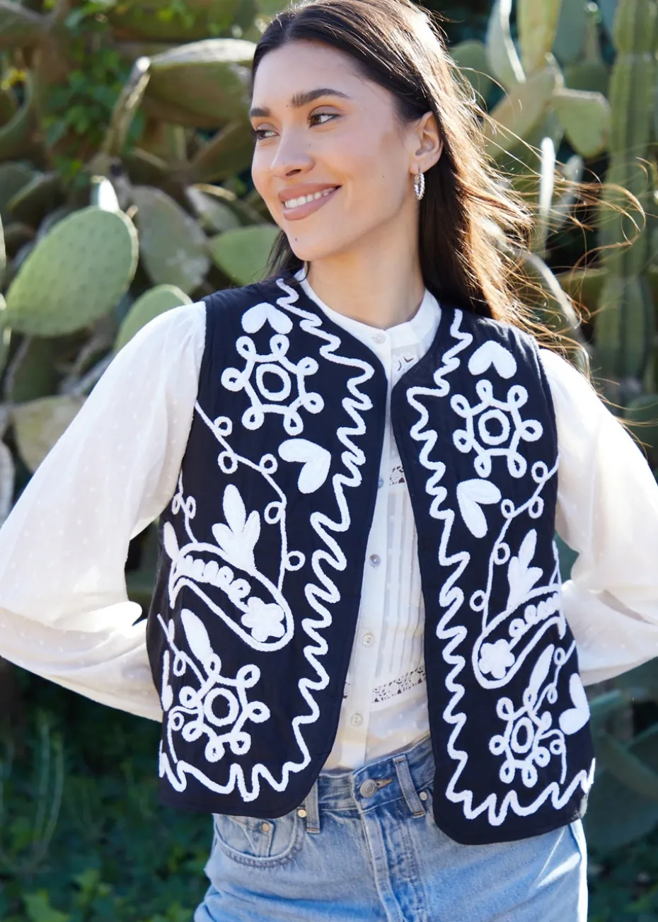 Threadbare Cream Cornelli Embroidered Gilet
