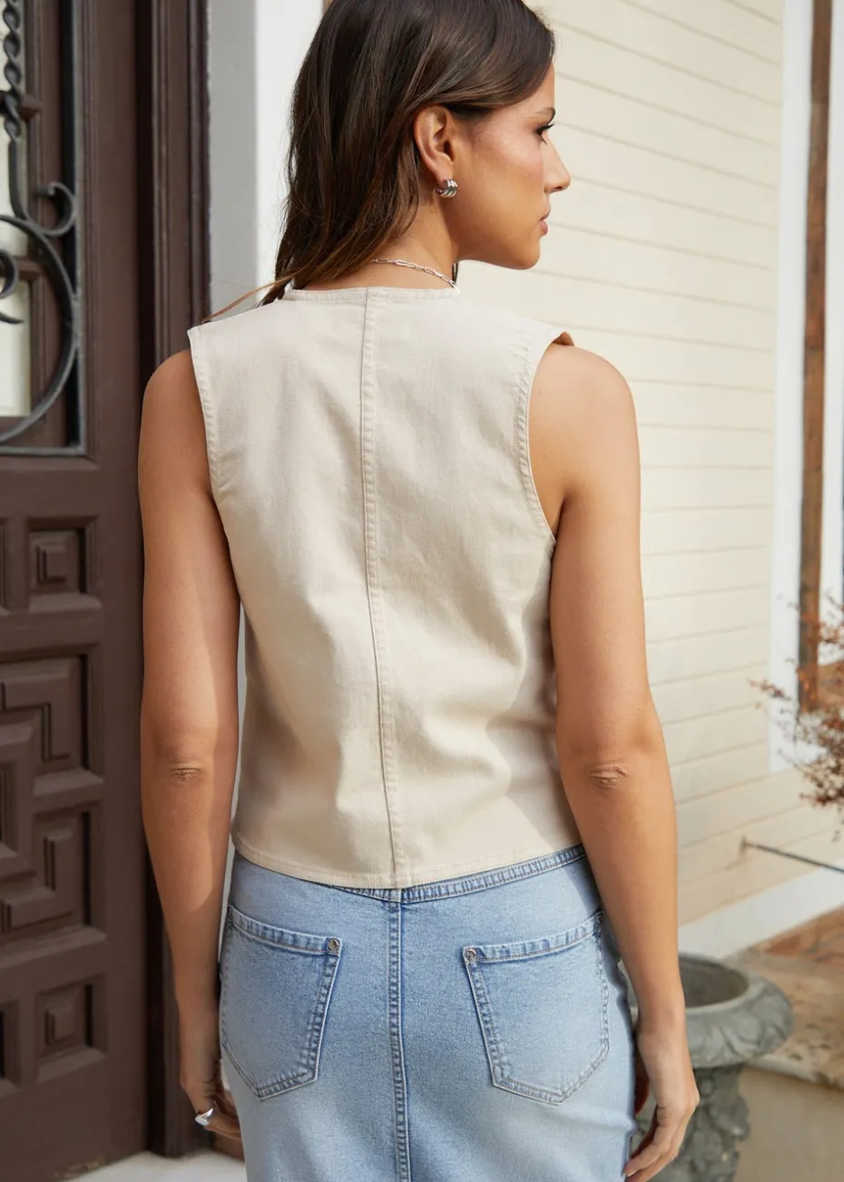 Threadbare Ecru Princess Tailored Denim Waistcoat