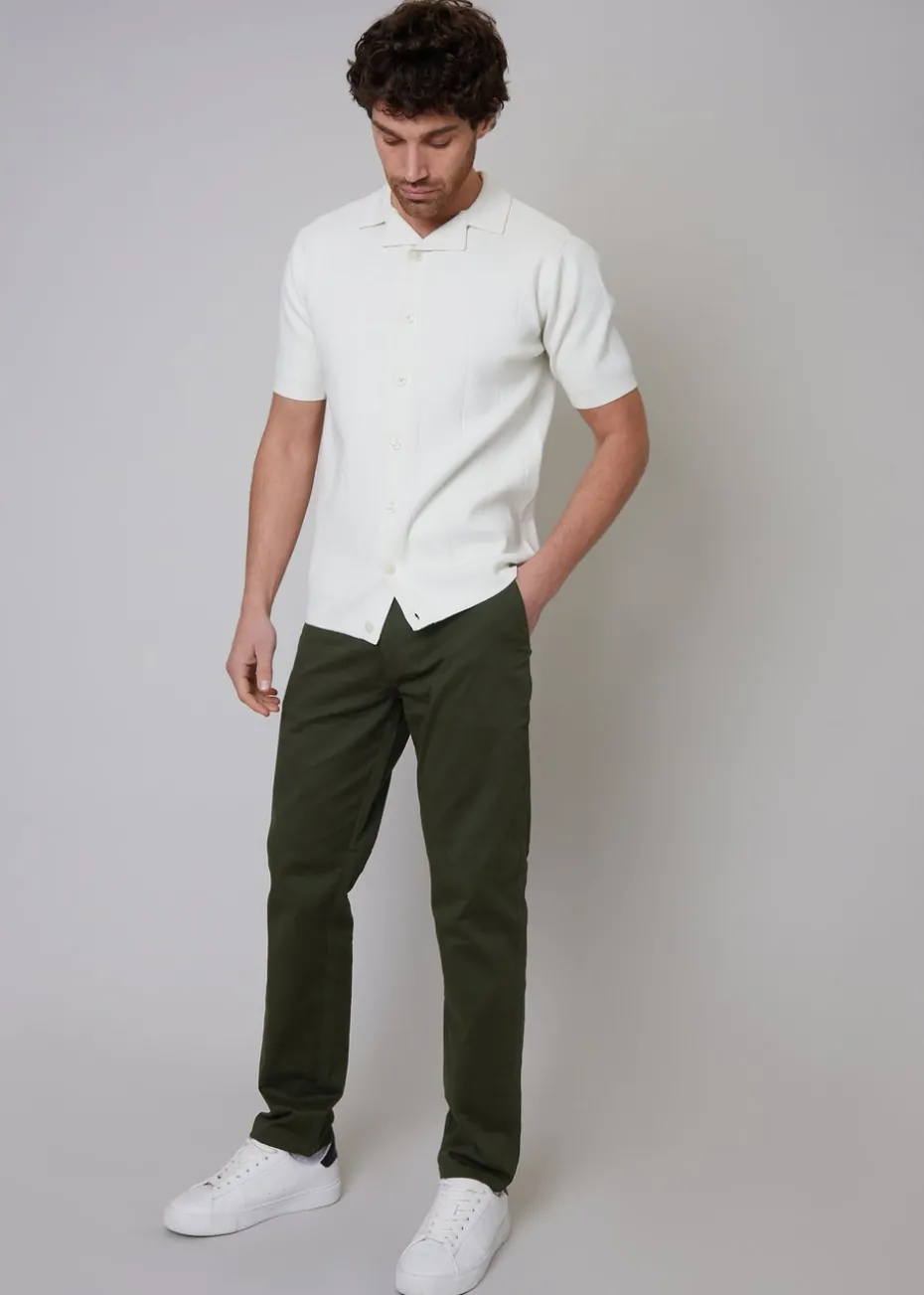 Threadbare Green Cotton Regular Fit Chino Trousers with Stretch