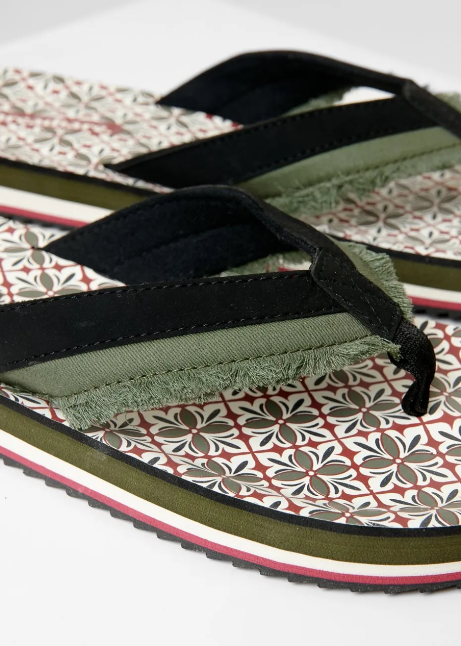 Threadbare Khaki Fringe Detail Toe Post Sandals