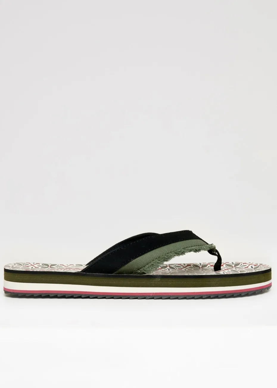 Threadbare Khaki Fringe Detail Toe Post Sandals