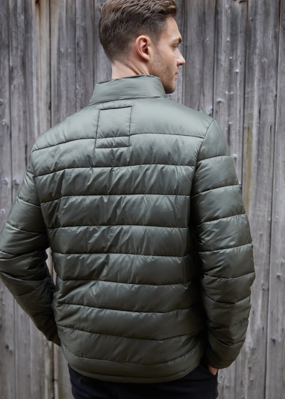 Threadbare Khaki Funnel Neck Utility Puffer Jacket
